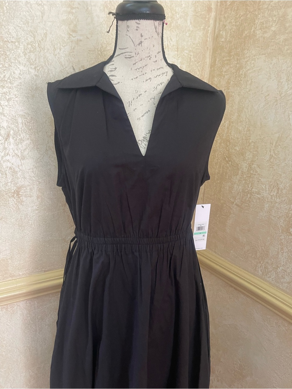 NWT Calvin Klein Black Cotton Midi Shirt Dress Size 8 Open Back Poplin Utility - Picture 10 of 13